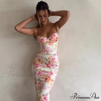 Suspender Split SlimSleeveless Beach Spaghetti Strap Summer Floral Dress