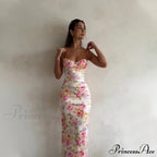 Suspender Split SlimSleeveless Beach Spaghetti Strap Summer Floral Dress
