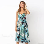 Suspender V-neck Sleeveless Floral Vacation Dress