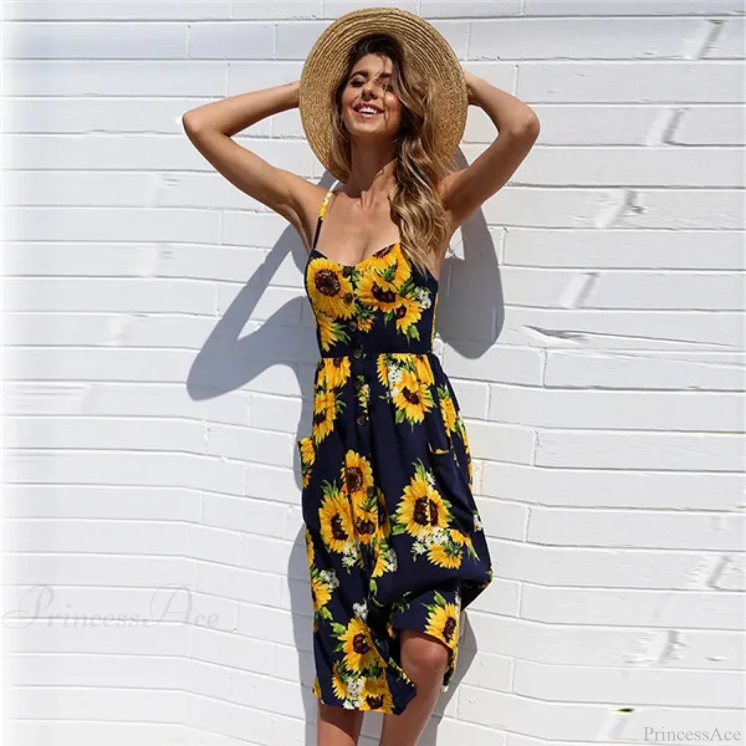 Suspender V-neck Sleeveless Floral Vacation Dress