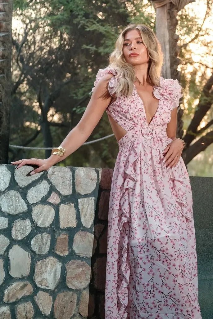 Suzanne Floral Printed Cut - out Maxi Dress