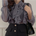 Sweet Bow Chiffon Casual Long Sleeve Blouse