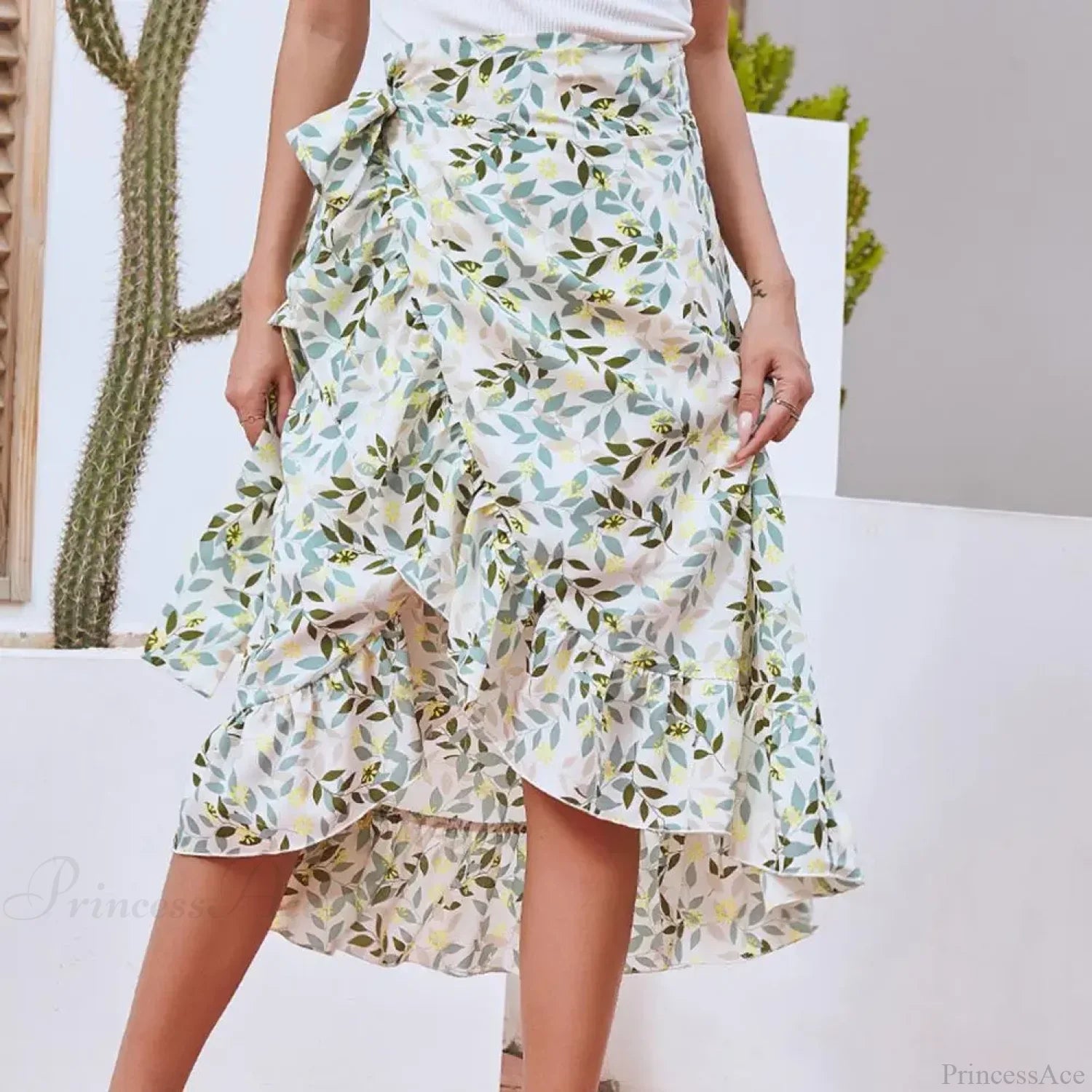 Sweet Breathable Flounce Hemline Slit Design Long Skirt