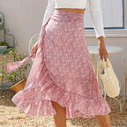 Sweet Breathable Flounce Hemline Slit Design Long Skirt