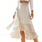 Sweet Breathable Flounce Hemline Slit Design Long Skirt