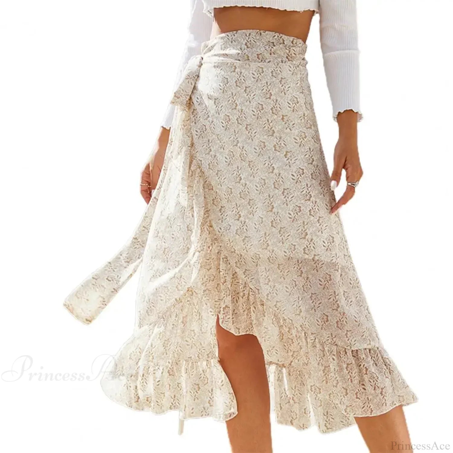 Sweet Breathable Flounce Hemline Slit Design Long Skirt