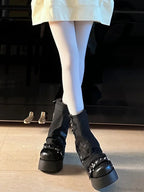 Sweet Lolita Canvas Y2K High-Heeled Gothic Boot

Modified Title: Charming Lolita Fabric 2000s Tall Gothic Boot
