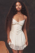 Sweet Scalloped Lace Bustier Sleeveless Drop Waist Mini Summer Sundress - White