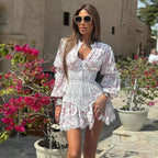 Sweet Small Fresh Print Waist Short Lace Floral Dress