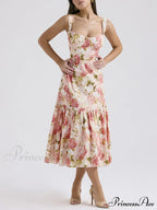 Sweet Spicy Style Charming Floral Backless Midi Dresses