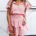 Tiered Ruffle Floral Printed Mini Dress - Pink