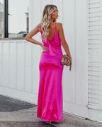 Take Care Satin Cowl Neck Maxi Dress Fuchsia FINAL