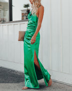 Take Care Satin Cowl Neck Maxi Dress Green FINAL