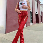 Tall Waist Synthetic Leather Gothic Pant