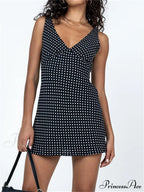 Dot Print Sleeveless V-neck Mini Dress