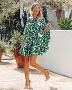 Tansy Cotton Rope Tie Ruffle Dress Green