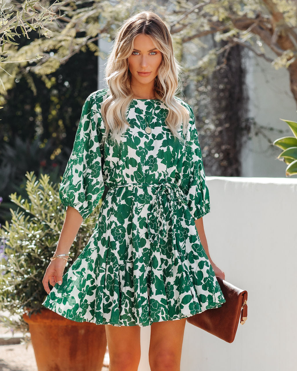 Tansy Cotton Rope Tie Ruffle Dress Green