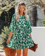 Tansy Cotton Rope Tie Ruffle Dress Green