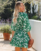 Tansy Cotton Rope Tie Ruffle Dress Green