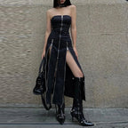 Technical Zip Up Split Ebony Midi Dress