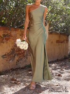 Temperament Slim Fit One Shoulder Split Satin Dress