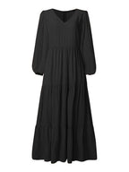 Temperament V Neck Long Sleeve Flowy Dress