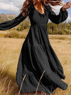 Temperament V Neck Long Sleeve Flowy Dress