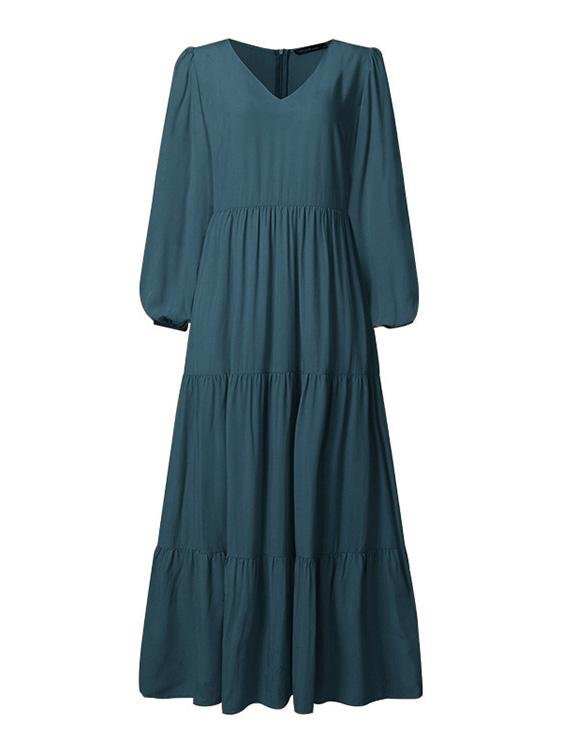Temperament V Neck Long Sleeve Flowy Dress