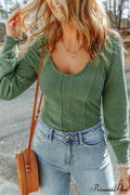 Textured Arm Green - Top Long U Neck