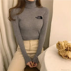 Thick Ribbed Sweater Cotton Turtleneck Knit Pullover Top