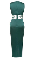 Thigh Slit Lace Midi Dress in Turquoise
