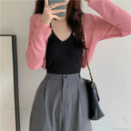Thin Long Sleeve Sunscreen Cropped Solid Knit Cardigan