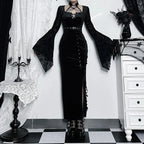 Thin Suede Separated Flared Full-Length Dress