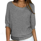 Three - Quarter Sleeve Elegant Purple Sweater