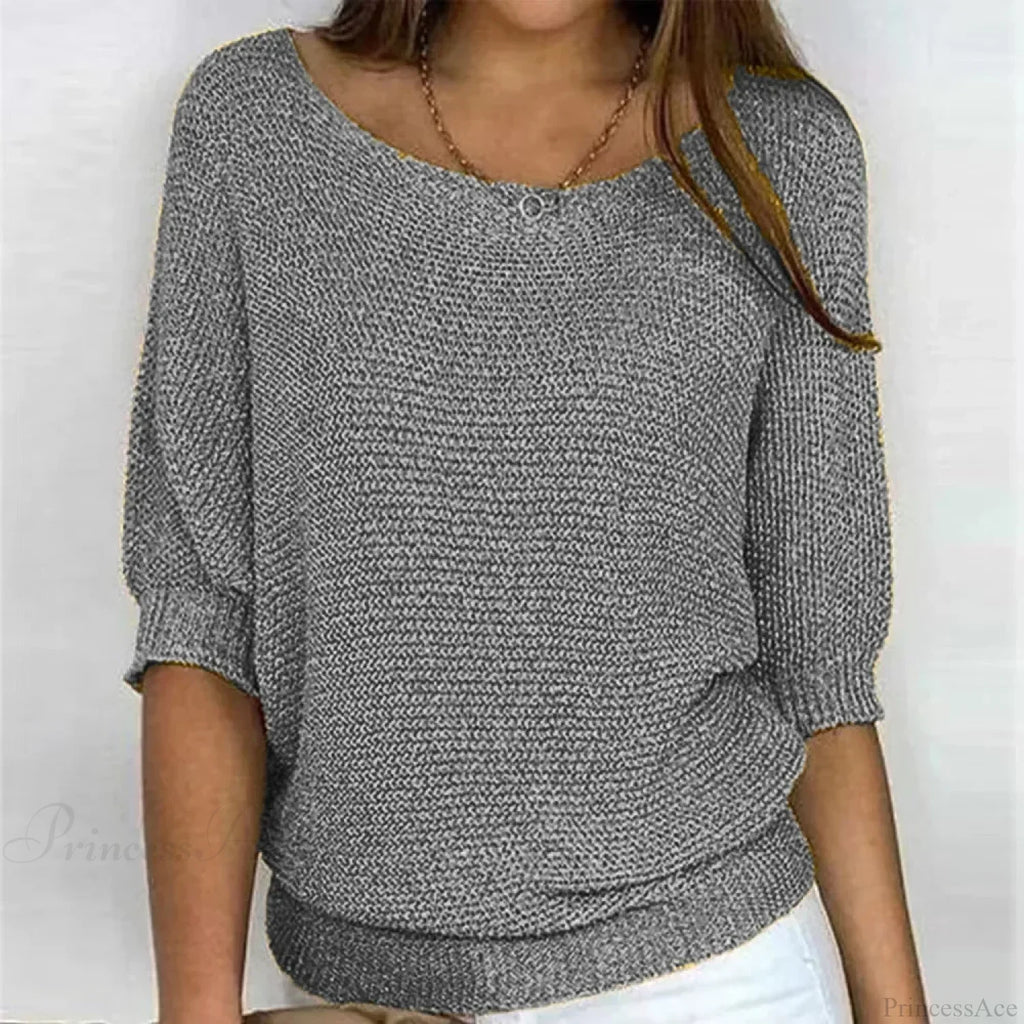 Three - Quarter Sleeve Elegant Purple Sweater