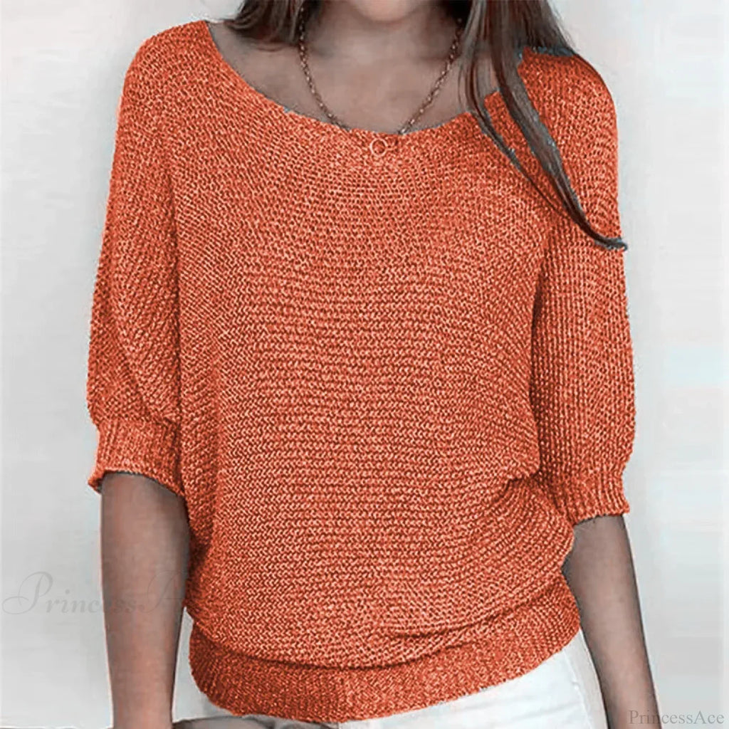 Three - Quarter Sleeve Elegant Purple Sweater
