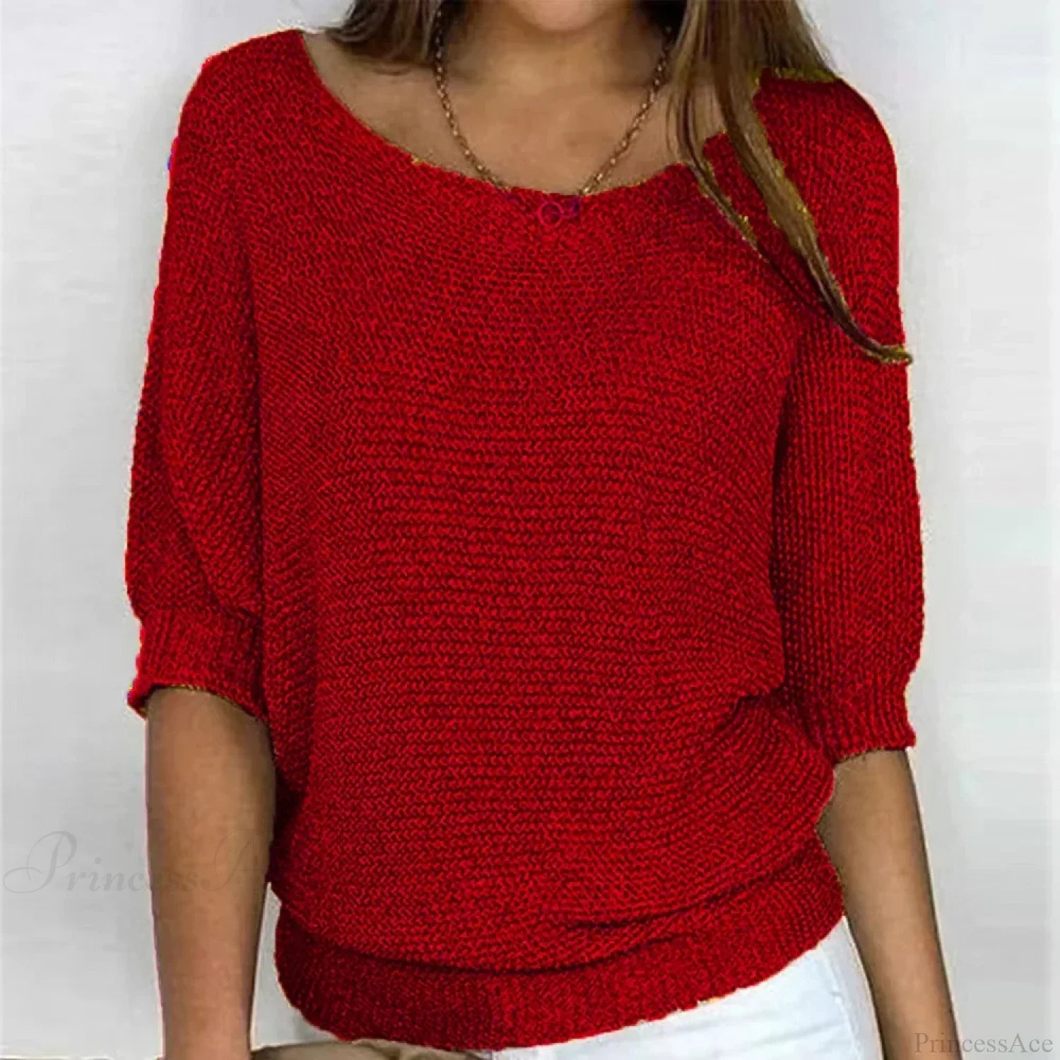 Three - Quarter Sleeve Elegant Purple Sweater