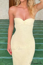 Tie-back Strapless Dress with Low Cut