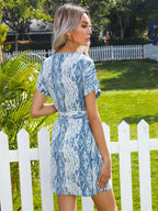 tie dye print Flutter Sleeve Belted Wrap Dress