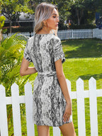 tie dye print Flutter Sleeve Belted Wrap Dress