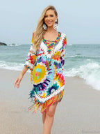 Tie Dye Tassel Beach Cover Up