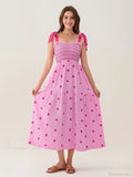 Tie-Shoulder Flowers Tank Tiered Ruffle Sweetheart Floral Dress