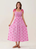 Tie-Shoulder Flowers Tank Tiered Ruffle Sweetheart Floral Dress