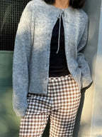 Tie-up Button Solid Knit Cardigan