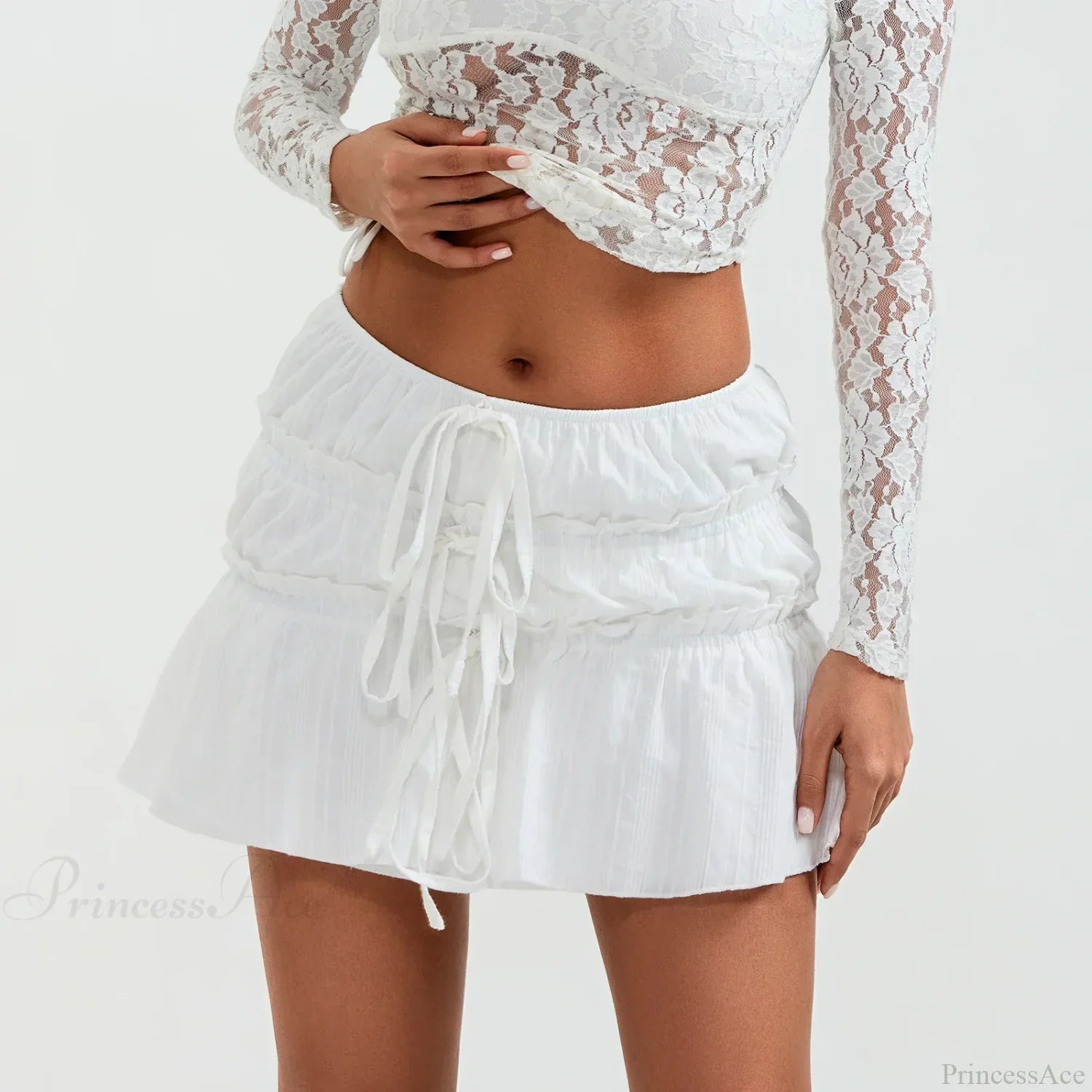 Tie-Up Front Ruched Mini Skirt