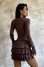 Tiered V-Neck Ruched Slim Mini Dress