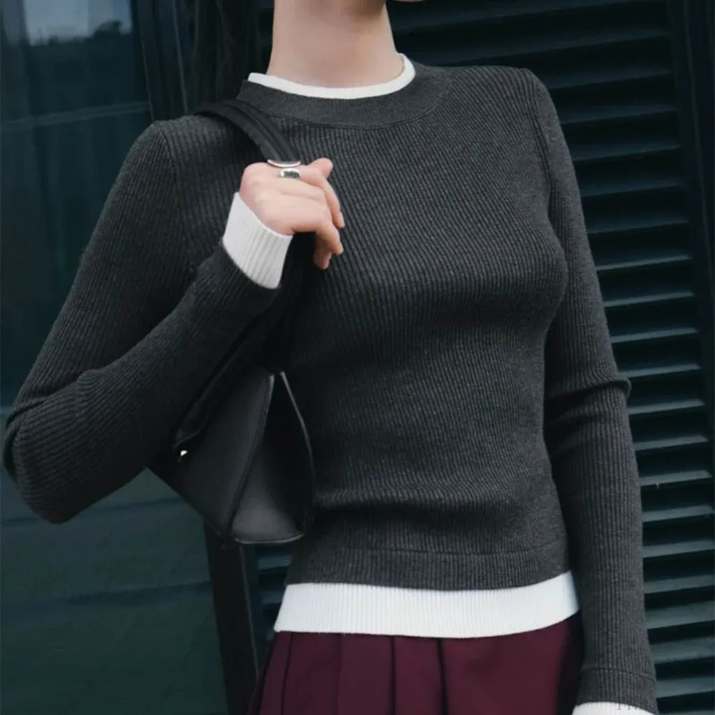 Tight Slim Long Sleeve O-neck Sweater