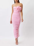 Tina Flower Strapless Midi Dress