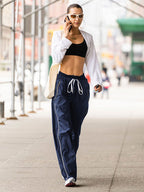 Stylish Lace-up Elastic Waist Wide Leg