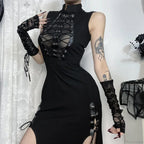 Transparent Patchwork Bandage Hem Midi Dress